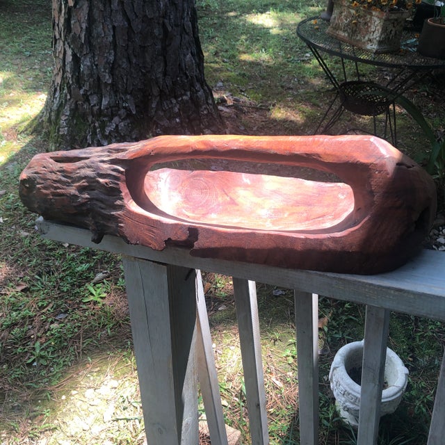Vintage 1960s Carved Log Bowl W/Handle For Sale - Image 9 of 9