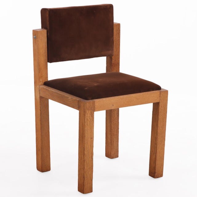 Tan Pair of French Brutalist Oak Side Chairs With Adjustable Tilting Backs, C 1960 For Sale - Image 8 of 8