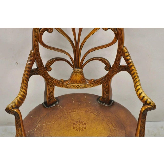 Late 20th Century Theodore Alexander Neoclassical Regency Style Carved Mahogany Leather Arm Chair For Sale - Image 12 of 12