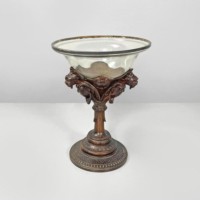 Italian Cup with Glass Hemisphere and Decorated Wood Stem, 1890s For Sale - Image 3 of 18