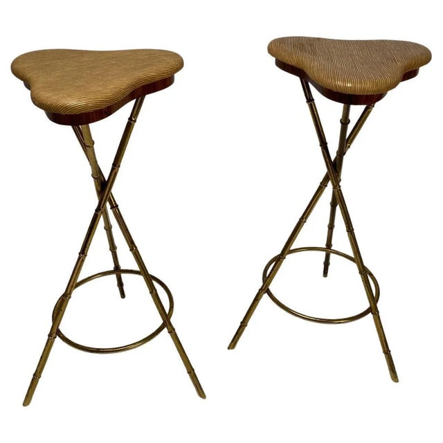 Set of Mid-Century Italian Bar Stools in Brass, 1950s For Sale - Image 6 of 6