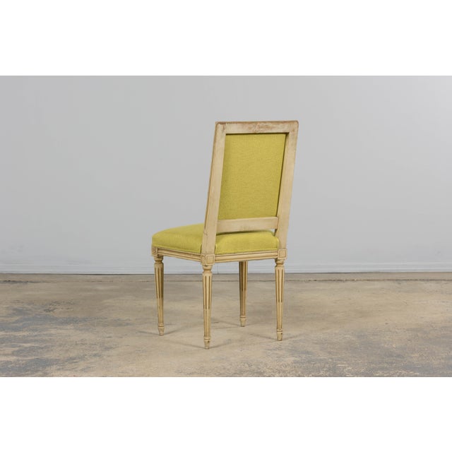 Antique French Louis XVI Painted Accent Side Chairs in Chartreuse Fabric - A Pair For Sale - Image 14 of 18