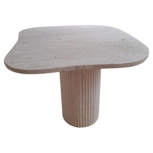 Organic Top 140 Muted Beige Travertine Square Dining Table by Beije Avenue For Sale - Image 12 of 12