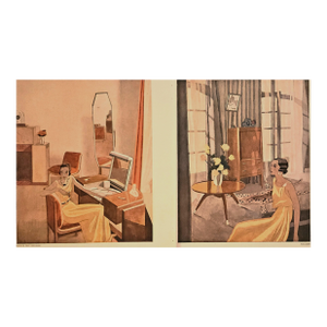 1931 Rare Pair-Art Deco Fashion and Room Furnishings Prints - Rhulmann, Matted