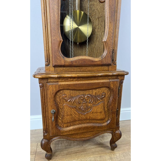 Vintage French Louis Style Oak Grandfather Clock For Sale - Image 6 of 14
