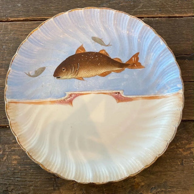 19th Century Hand Painted Franz Mehlem Signed Porcelain Fish Platter & 10 Plates -Set of 11 For Sale - Image 10 of 13