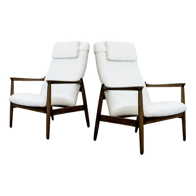 Mid-Century Modern High Back Lounge Chairs by Edmund Homa, Poland, 1960s, Set of 2 For Sale