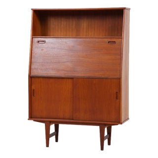 Vintage Teak Cabinet with Secretary and Sliding Doors For Sale