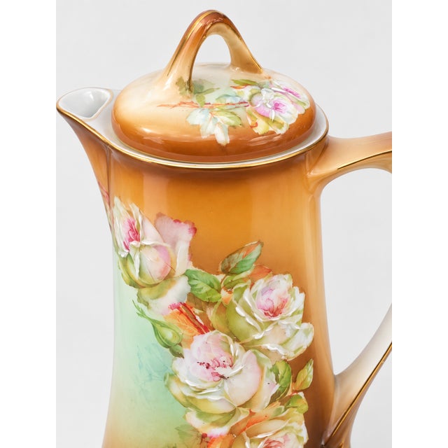 Vintage M Z Austria Chocolate Coffee Set Hand Painted Roses Gold Trim - 12 pcs For Sale - Image 6 of 7