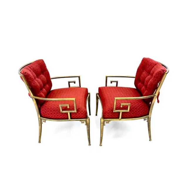 1970s Mastercraft Mid Century Greek Key Lounge Chairs Pair For Sale - Image 5 of 14