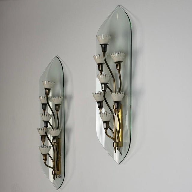 Metal Vintage Seven-Light Glass Sconces by Pietro Chiesa for Fontana Arte, 1950s, Set of 2 For Sale - Image 7 of 18