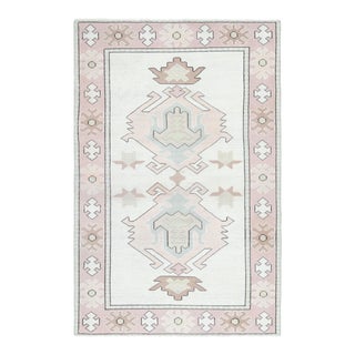 Vintage Turkish Oushak Handmade Wool Cotton Beige Area Rug For Sale
