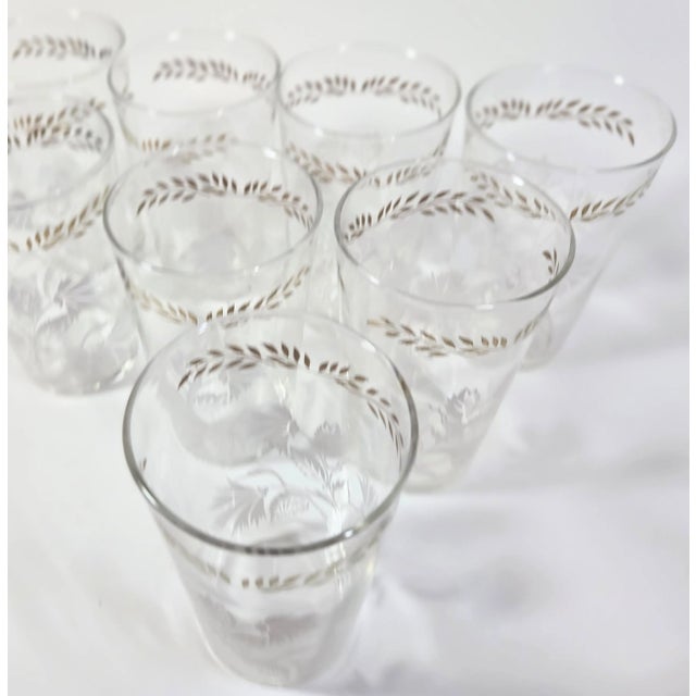 Vintage Art Deco Gold and White Floral Tumblers- Set of 8 For Sale - Image 6 of 11
