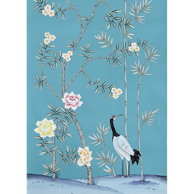 If you love the look of De Gournay wallpaper but not the price, this is for you. Teal Bamboo & Floral Bird Chinoiserie...
