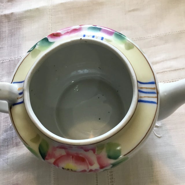 Vintage Hand Painted Ceramic Tea Pot 2 Cups For Sale - Image 4 of 10