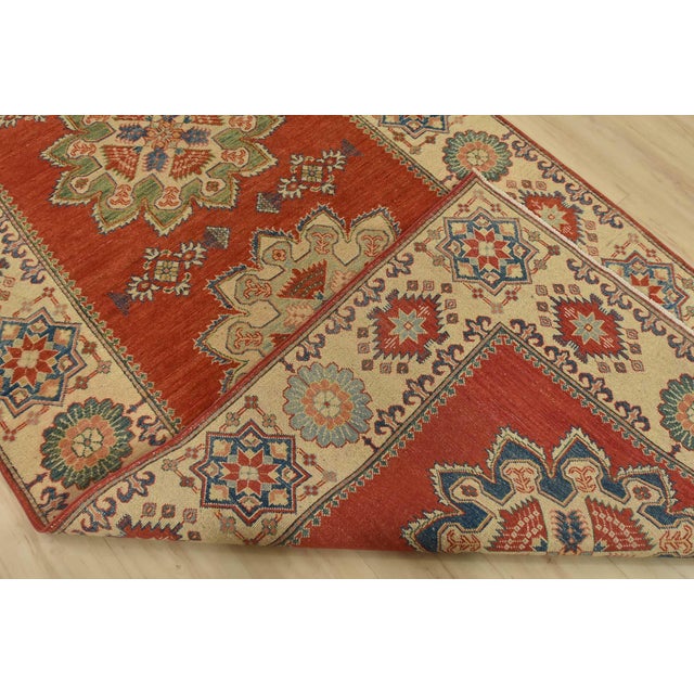 Kazak Runner 4’11” X 13′ Red Wool Tribal Hand-Knotted Oriental Carpet For Sale - Image 12 of 13