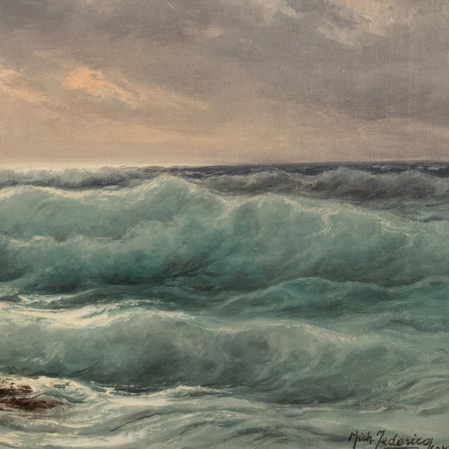 Antique Italian Oil on Canvas Painting Seascape Coastline Isle of Capri Italy by Cavalier Michele Federico, 1925 For Sale - Image 11 of 13