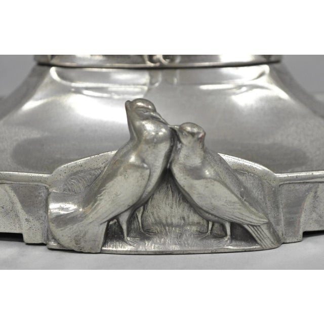Early 20th Century Antique Kayserzinn 4640 German Art Nouveau Pewter Metal Serving Platter W Birds For Sale - Image 5 of 18
