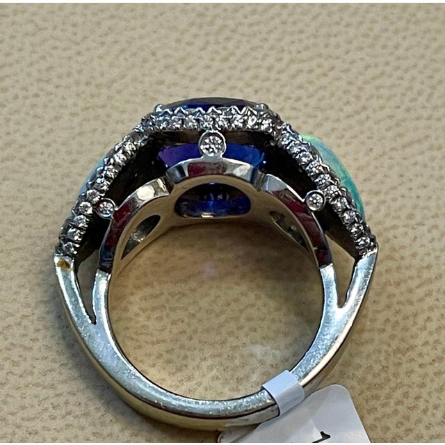5 Carat Oval Tanzanite, Diamond and Opal Ring 14 Karat White Gold, Estate For Sale In New York - Image 6 of 18