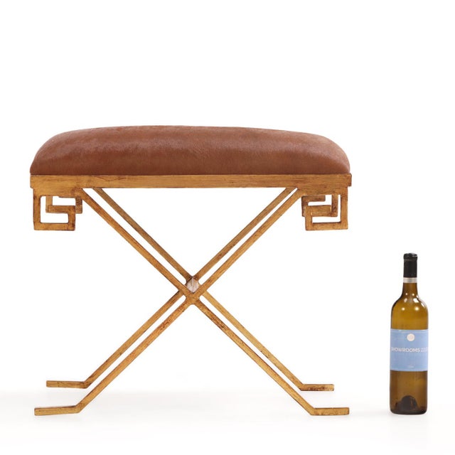 Gilt Iron Bench Upholstered in New Cowhide. Contemporary. For Sale - Image 4 of 6