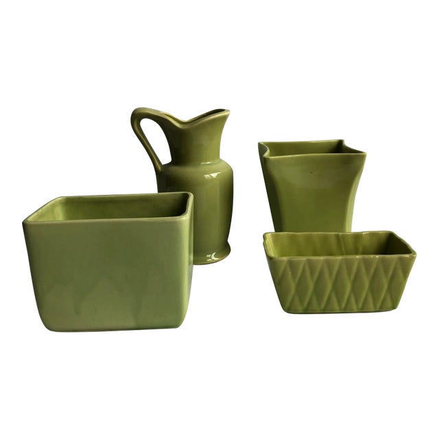Mid 20th Century Green Pottery Collection - Set of 4 For Sale