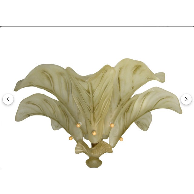 Light Yellow Art Deco French Glass Ceiling Light attributed to Degue-Verreries, 1980s For Sale - Image 8 of 8