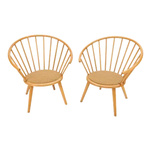 Pair of Japanese Mid Century Modern Akita Mokko Fan Barrel Back Lounge Chairs