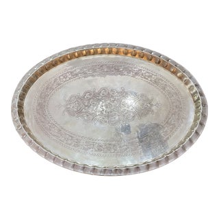 Vintage 1980’s Large Oval Etched Brass Tray For Sale