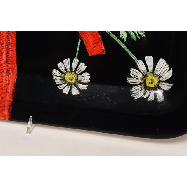 Metal Large Vintage Lacquered Metal Litho Ribbon and Floral Tray by Piero Fornasetti For Sale - Image 7 of 18