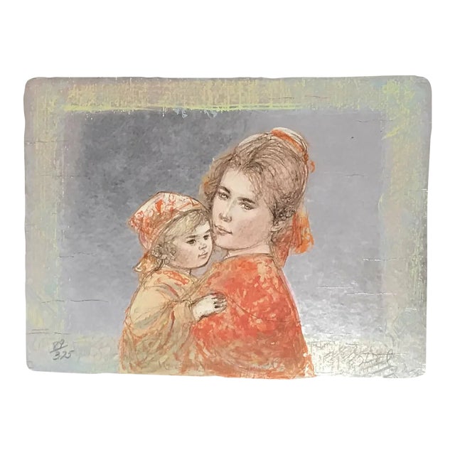 Edna Hibel Original Pencil Hand-Signed Lithograph Martha & Iris 1977 For Sale