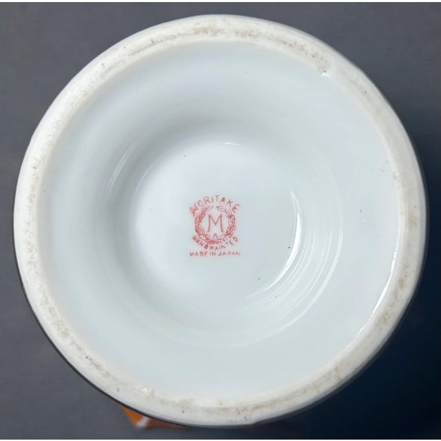 1920’s Japanese Art Deco Noritake Morimura Bros. Lustreware Porcelain Lotus Flower Form Condiment/Sauce Bowl Three-Piece Set With Ladle and Underplate For Sale In New Orleans - Image 6 of 10