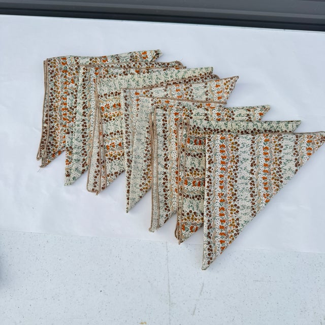 Contemporary 1970s Handmade Calico Print Earth Tone Napkins- Set of 7 For Sale - Image 3 of 8