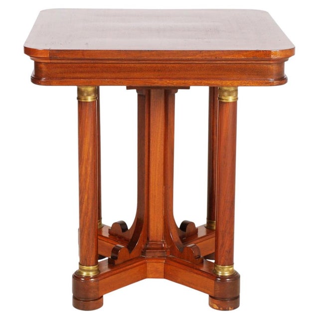 Traditional Antique Italian Walnut Side Table with Column Supports and Brass Details, 1850 For Sale - Image 3 of 6
