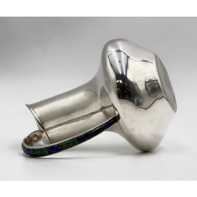 Vintage Los Castillo Taxco Silver Plate, Malachite & Lapis Lazuli Water Pitcher For Sale - Image 11 of 18