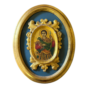 Vintage Orthodox Icon of Saint Demetrius in Oval Gilt Frame