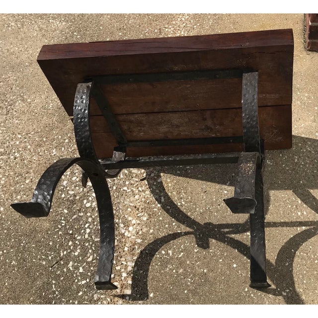 Rustic French Wood Plank Top and Iron Base Side Table For Sale - Image 10 of 13