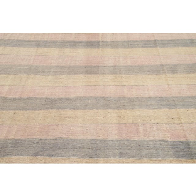 Modern Striped Modern Kilim Room Size Wool Rug For Sale - Image 3 of 11