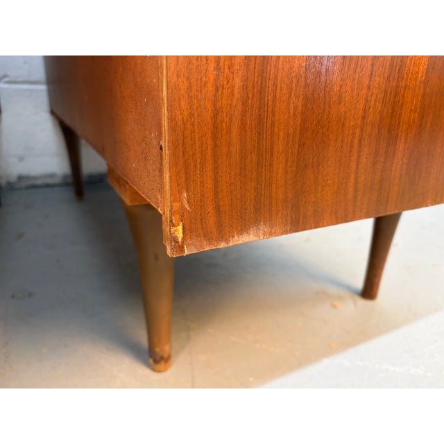 Brown Mid 20th Century Walnut Sculpted Pull Three Drawer Dresser Pair For Sale - Image 8 of 11