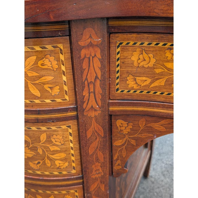 Brown Antique Continental Marquetry Inlaid Kidney-Form Desk With Satinwood Floral Inlay For Sale - Image 8 of 12