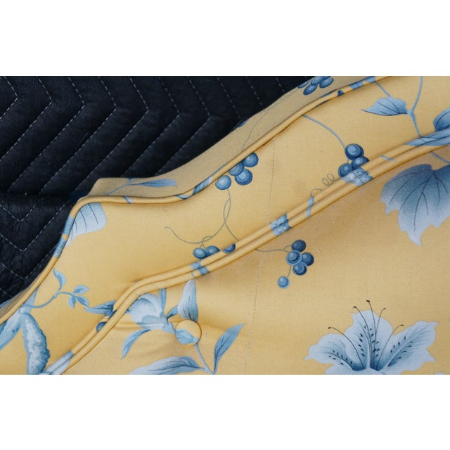Vintage Yellow & Blue Chintz Upholstered Serpentine Tufted King Size Headboard For Sale - Image 10 of 14