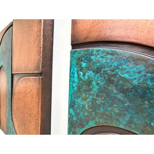Abstract Geometric Copper Wall Sculpture With Verdigris For Sale - Image 4 of 14