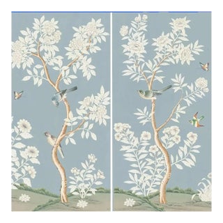 Unframed Hand-Painted Chinoiserie Wallpaper Panels - A Pair For Sale