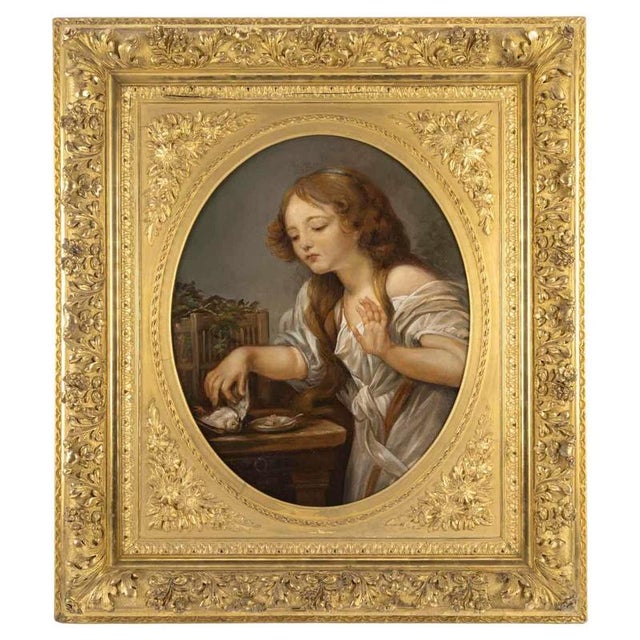 Young Girl with Her Bird, 19th Century, Oil on Canvas For Sale - Image 10 of 10