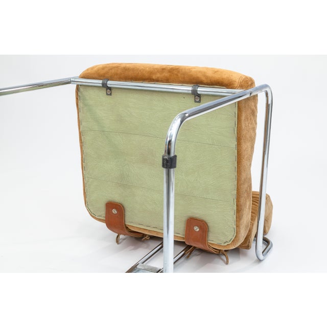 Guido Faleschini for I4 Mariani Set of 4 Vintage Tan Suede Fabric Tucroma Chairs For Sale - Image 12 of 13