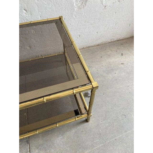 French Faux Bamboo, Mirrored Brass & Smoked Glass Two-Tier Coffee Table by Maison Baguès, 1960s For Sale - Image 10 of 14