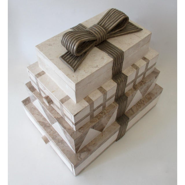 Vintage C.1980's "Monet's" Renoir Tessellated Stone & Wicker, "Behemoth," 4-Tiered Jewelry Box For Sale - Image 10 of 12
