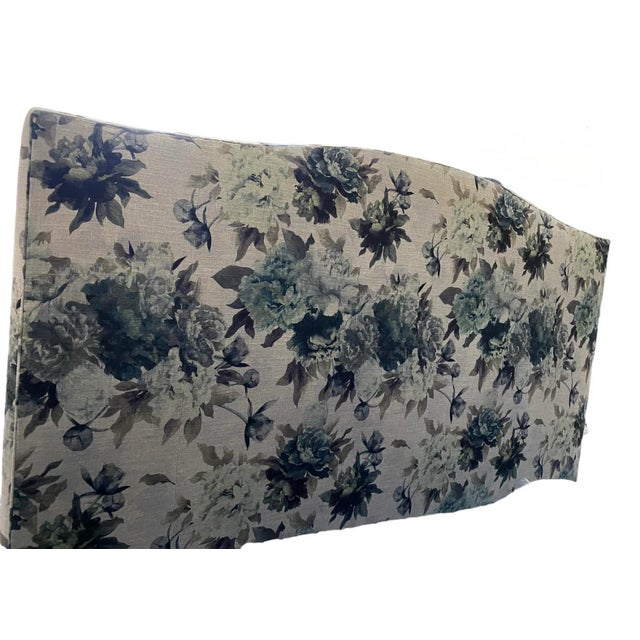 Custom Floral Upholstered Ca King Headboard With Side Rails For Sale - Image 4 of 8
