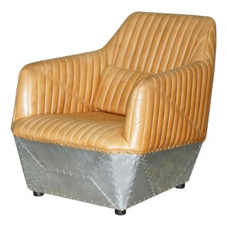 Aviator Lounge Chair in Tan Brown Leather For Sale