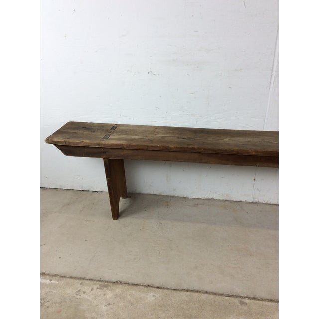 Antique Farmhouse Style Long Primitve Bench With Tongue & Groove Joinery For Sale - Image 4 of 17