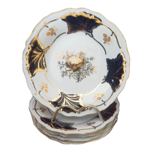 Vintage Cobalt Blue & Gold Porcelain Dessert Plates – Set of 5